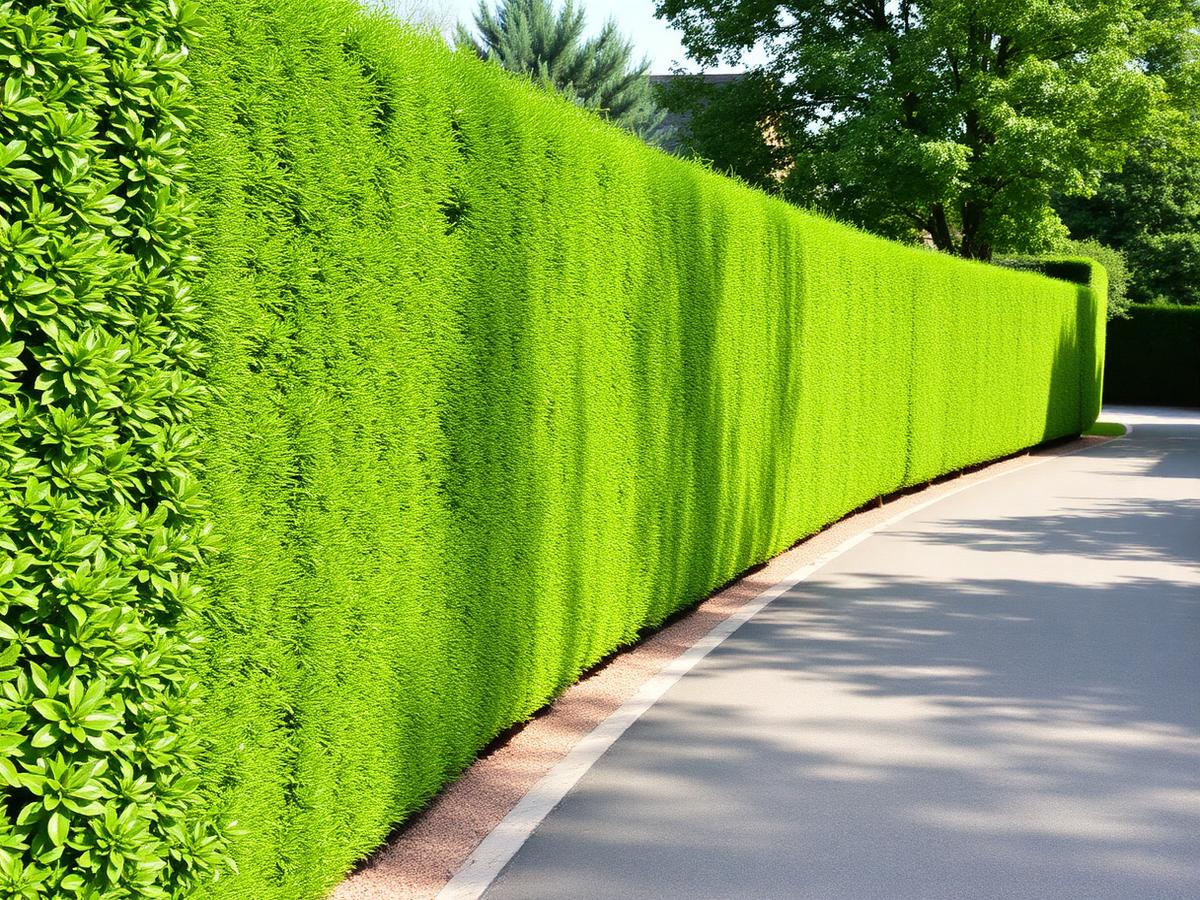 Frisch geschnittene Hecke entlang einer Einfahrt